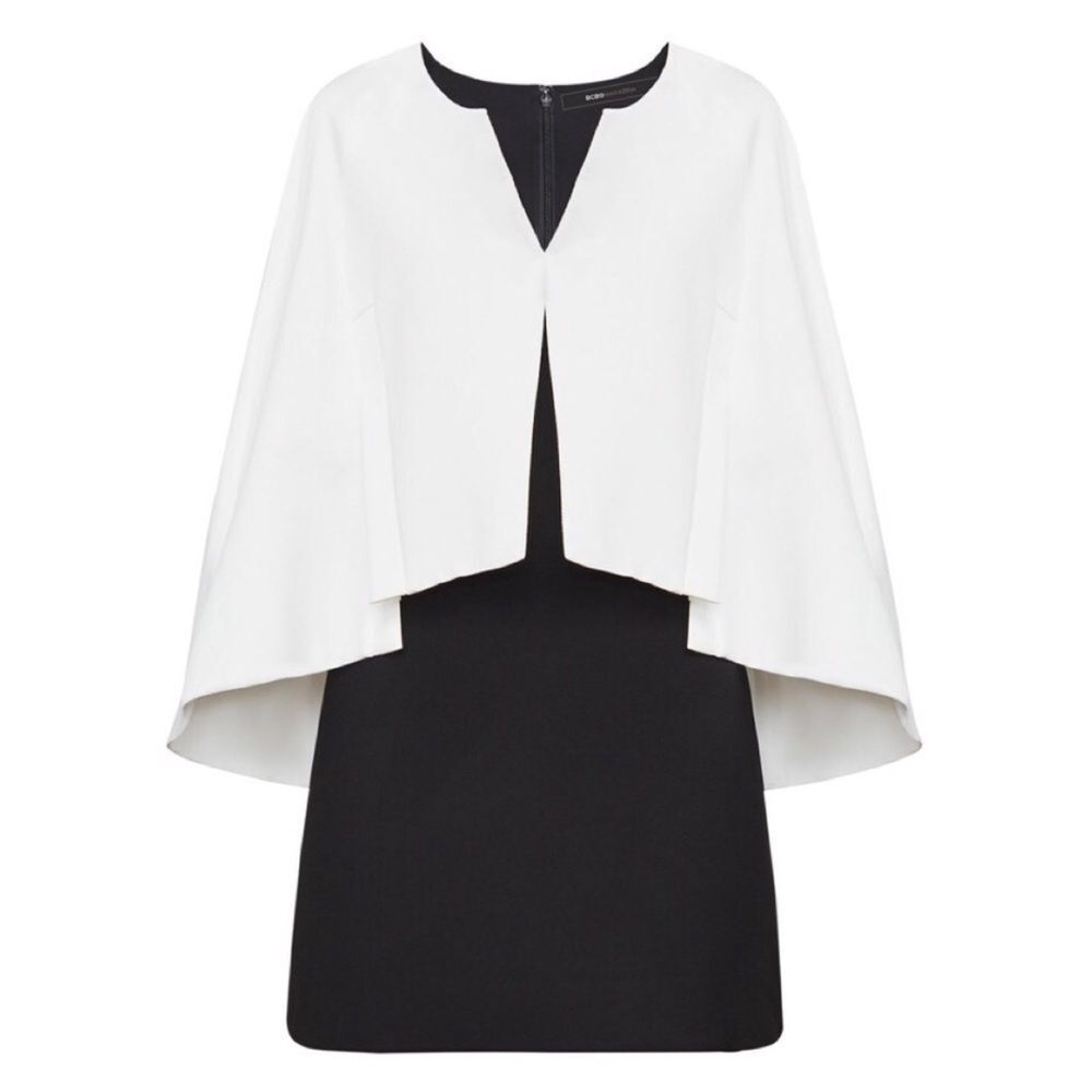 BGBGMaxAzria Crystal Color-Blocked Cape Dress 4